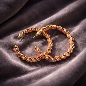 Mary Kay Elegant Gold and Pink Hoop Earrings